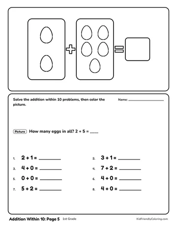 Addition Within 10: Page 5 coloring page