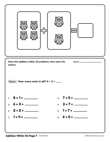 Addition Within 10: Page 7 coloring page