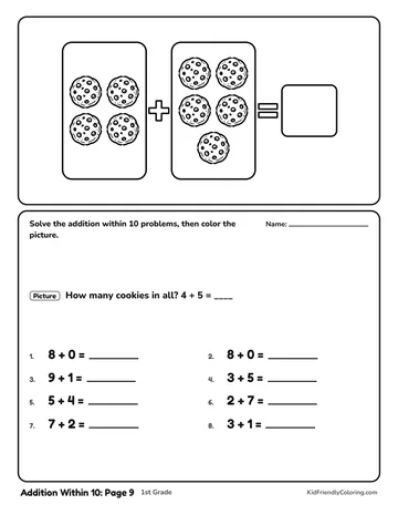 Addition Within 10: Page 9 coloring page