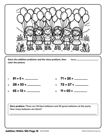 Addition Within 100: Page 10 coloring page