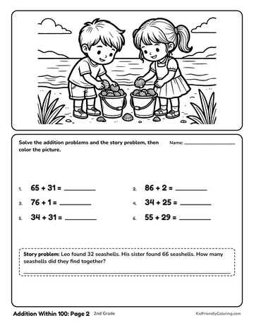 Addition Within 100: Page 2 coloring page