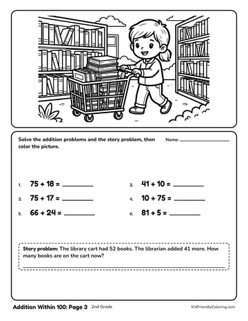 Addition Within 100: Page 3 coloring page