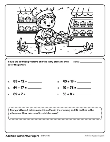 Addition Within 100: Page 4 coloring page