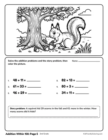 Addition Within 100: Page 5 coloring page