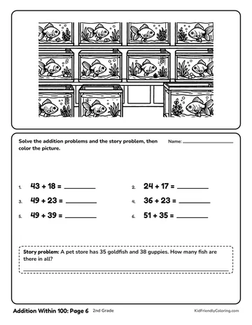 Addition Within 100: Page 6 coloring page