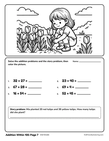 Addition Within 100: Page 7 coloring page