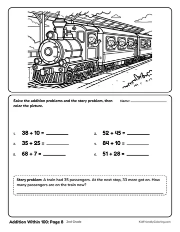 Addition Within 100: Page 8 coloring page