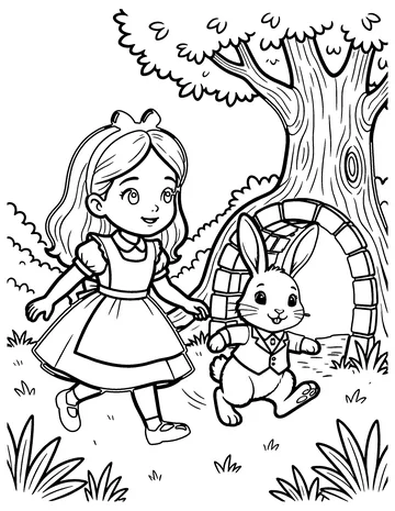 Alice and the White Rabbit coloring page