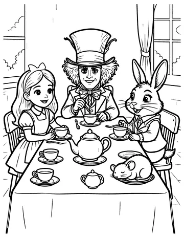 Alice at the Tea Party coloring page