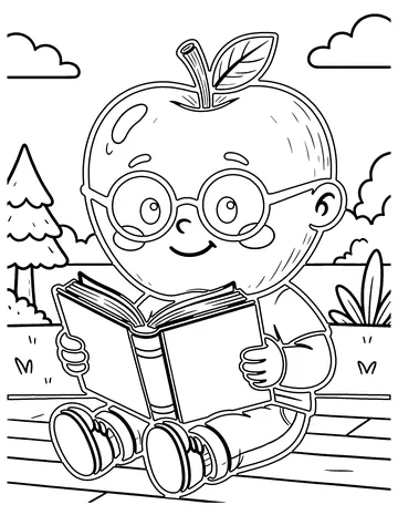 Apple Reading a Book coloring page