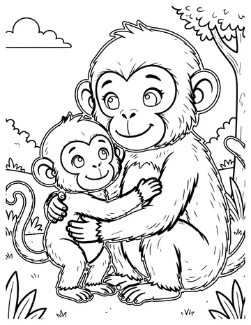 Baby Monkey Hug coloring page