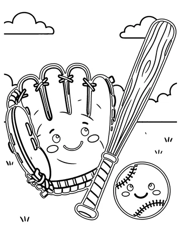 Baseball Glove and Bat coloring page