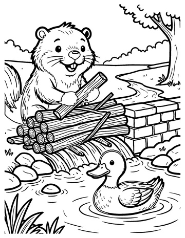Beaver Builds a Dam coloring page