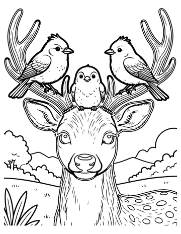 Birds on the Antlers coloring page