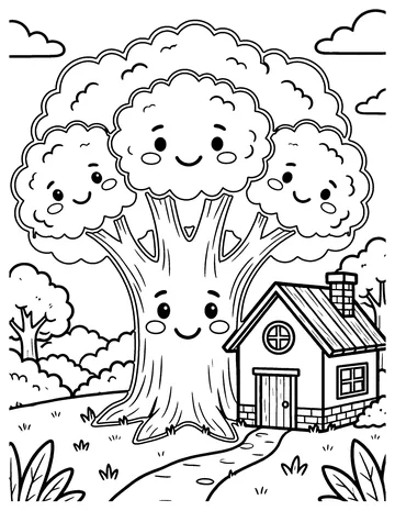 Broccoli Tree House coloring page