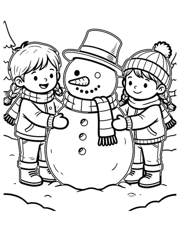 Building a Snowman coloring page
