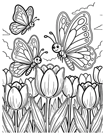 Butterflies in Spring coloring page