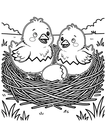 Chicks Hatching coloring page