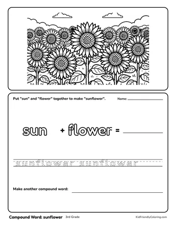 Compound Word: sunflower coloring page