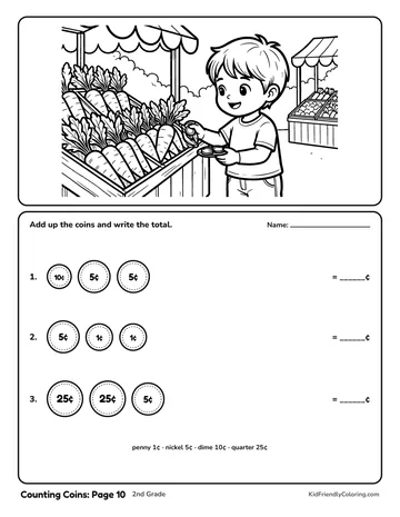 Counting Coins: Page 10 coloring page