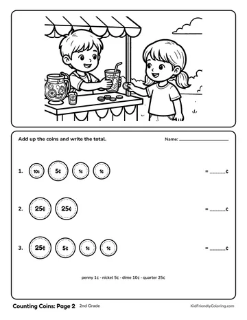 Counting Coins: Page 2 coloring page