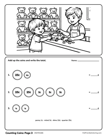 Counting Coins: Page 3 coloring page