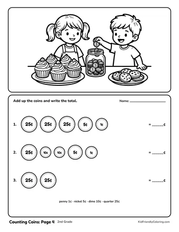 Counting Coins: Page 4 coloring page
