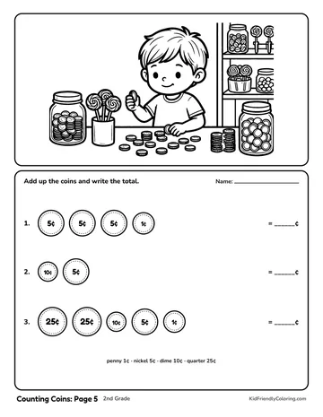 Counting Coins: Page 5 coloring page
