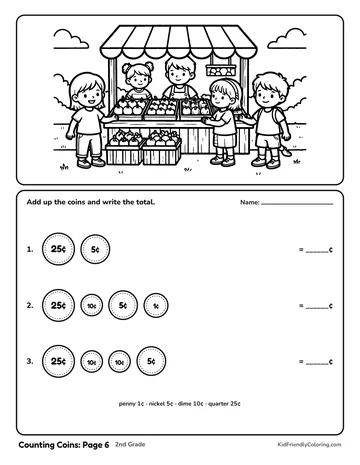 Counting Coins: Page 6 coloring page