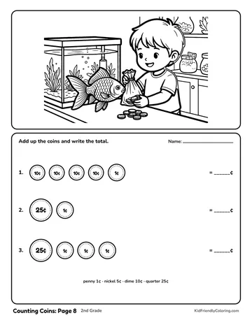 Counting Coins: Page 8 coloring page