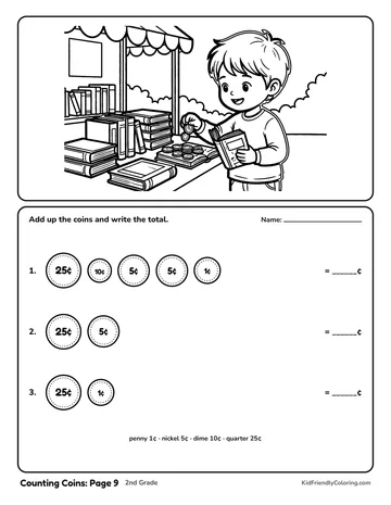 Counting Coins: Page 9 coloring page