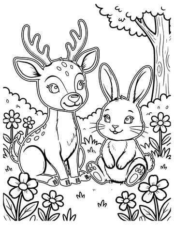 Deer and Rabbit Friends coloring page