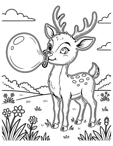 Deer Blowing Bubbles coloring page