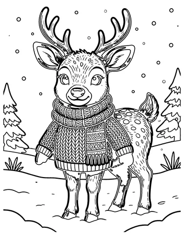 Deer in a Cozy Sweater coloring page
