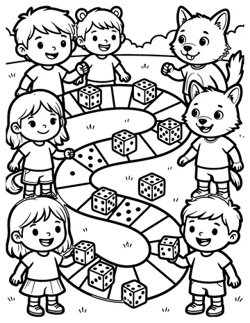 Dice and Game Board coloring page