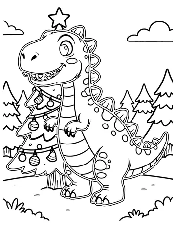 Dino Christmas coloring page