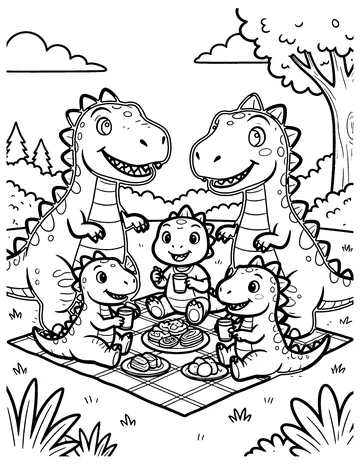 Dino Family Picnic coloring page