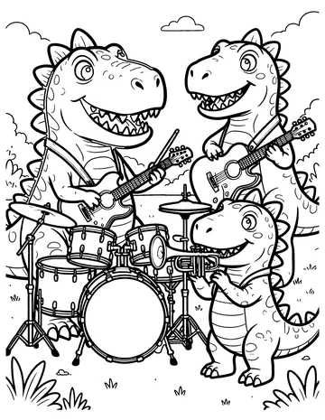Dino Music Band coloring page