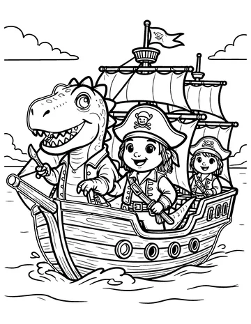 Dino Pirate Ship coloring page