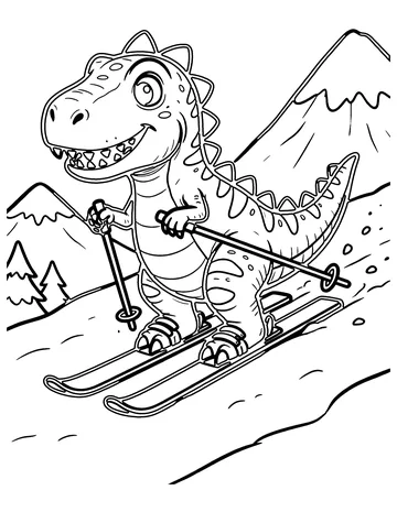Dino Skiing coloring page