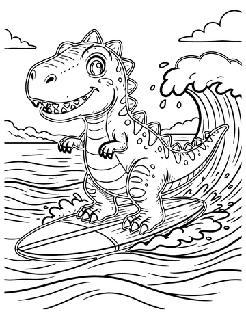 Dino Surfing coloring page