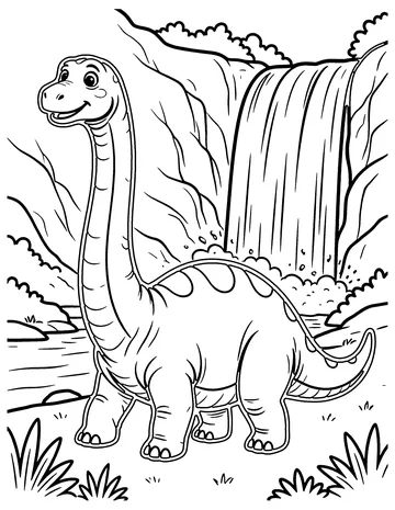 Diplodocus by the Waterfall coloring page
