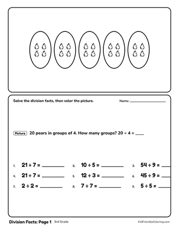 Division Facts: Page 1 coloring page