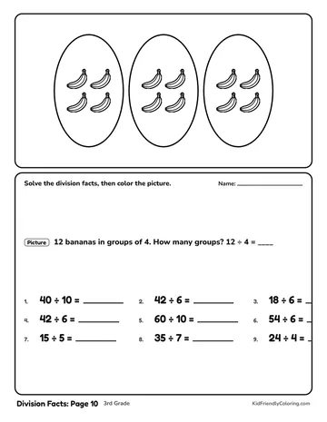 Division Facts: Page 10 coloring page