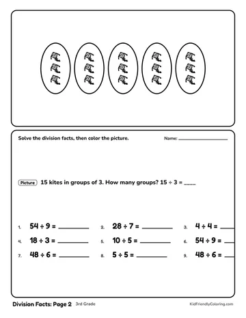 Division Facts: Page 2 coloring page