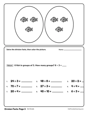 Division Facts: Page 3 coloring page