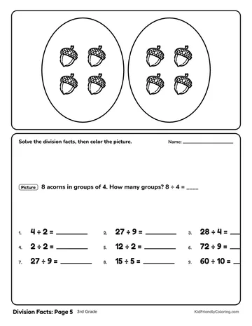 Division Facts: Page 5 coloring page