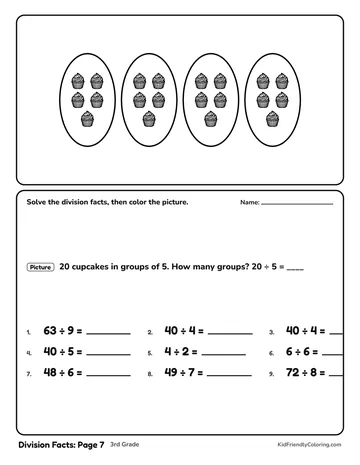 Division Facts: Page 7 coloring page