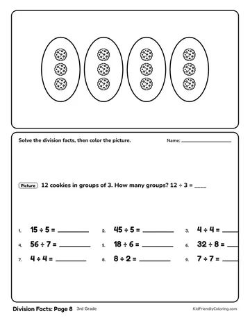 Division Facts: Page 8 coloring page
