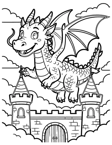 Dragon Over the Castle coloring page